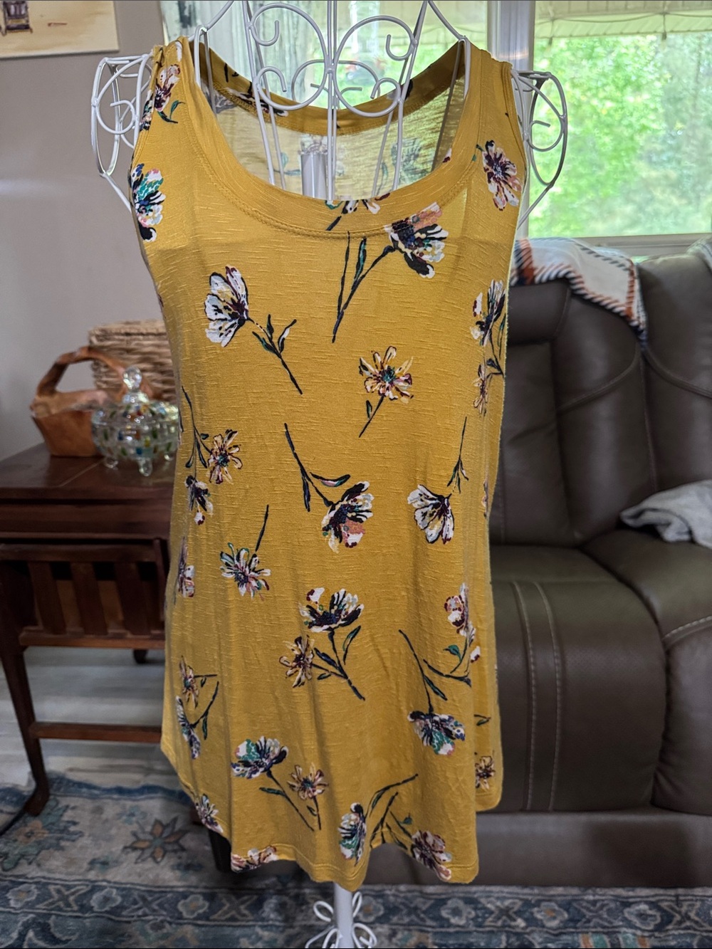 Maurices Mustard Floral Scoop Neck Tank